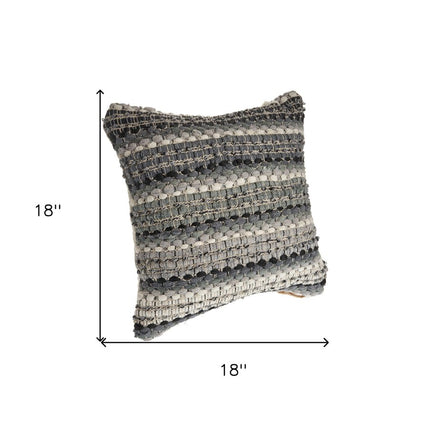 Set of Two 18" Black Gray and Ivory Striped Cotton Blend Throw Pillows with Texture