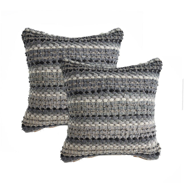 Set of Two 18" Black Gray and Ivory Striped Cotton Blend Throw Pillows with Texture HomeRoots