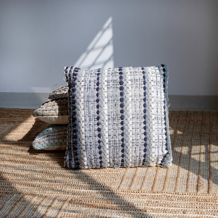 Set of Two 18" Black Gray and Ivory Striped Cotton Blend Throw Pillows with Texture