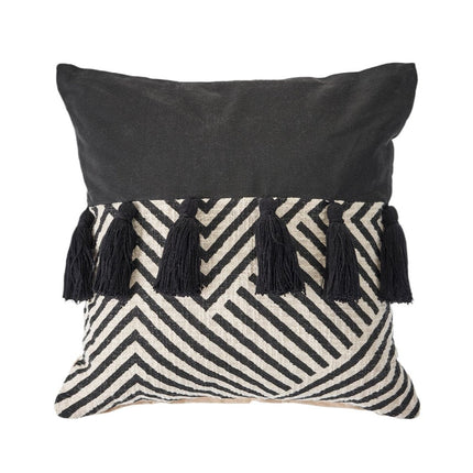Set of Two Black and White Chevron Cotton Throw Pillow With Tassels HomeRoots