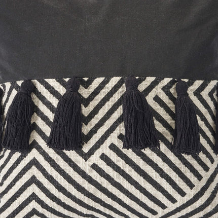 Set of Two Black and White Chevron Cotton Throw Pillow With Tassels HomeRoots