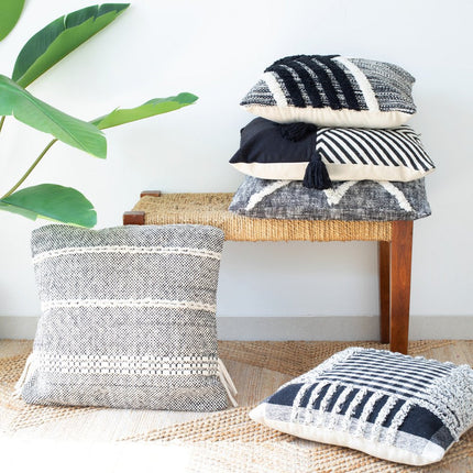 Set of Two Black and White Chevron Cotton Throw Pillow With Tassels HomeRoots
