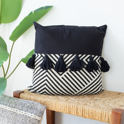Set of Two Black and White Chevron Cotton Throw Pillow With Tassels HomeRoots