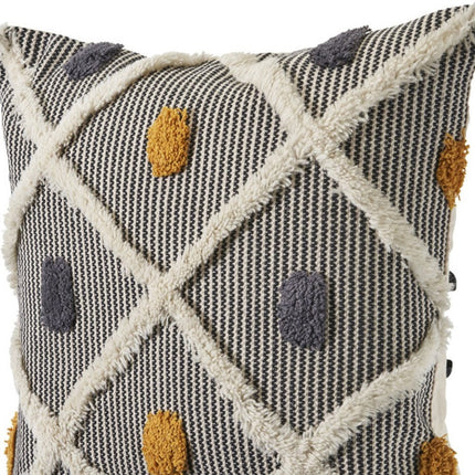 Set of Two 20" Black And Yellow Striped Cotton Throw Pillows with Fringe HomeRoots