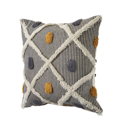Set of Two 20" Black And Yellow Striped Cotton Throw Pillows with Fringe HomeRoots
