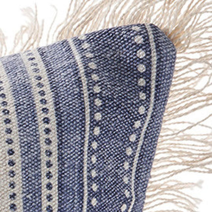 Set of Two 18" Blue and Cream Cotton Throw Pillows with Fringe HomeRoots