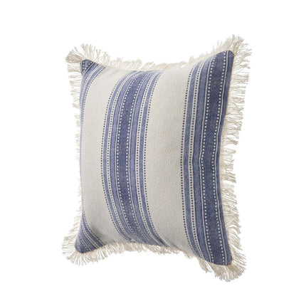 Set of Two 18" Blue and Cream Cotton Throw Pillows with Fringe HomeRoots