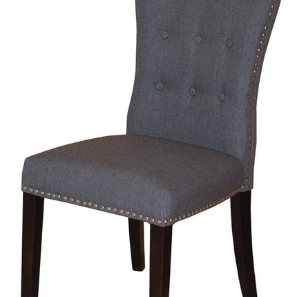 Set of Two Gray and Brown Fabric And Wood Dining Side Chairs
