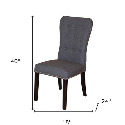 Set of Two Gray and Brown Fabric And Wood Dining Side Chairs