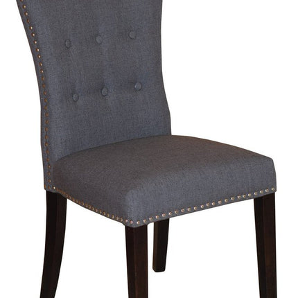 Set of Two Gray and Brown Fabric And Wood Dining Side Chairs