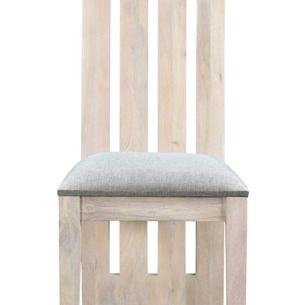 Set of Two Gray and Natural Fabric And Wood Slat Back Dining Side Chairs