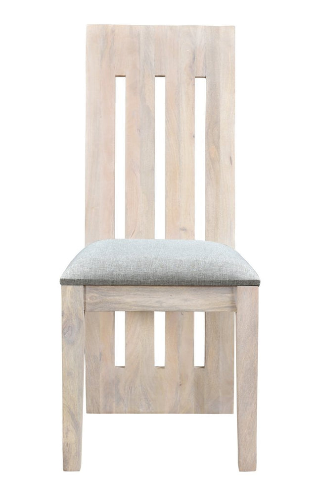 Set of Two Gray and Natural Fabric And Wood Slat Back Dining Side Chairs HomeRoots