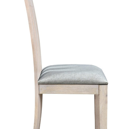 Set of Two Gray and Natural Fabric And Wood Slat Back Dining Side Chairs