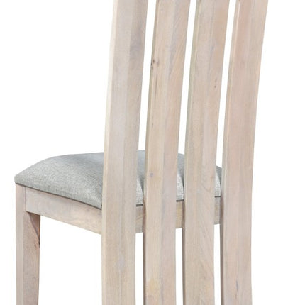 Set of Two Gray and Natural Fabric And Wood Slat Back Dining Side Chairs