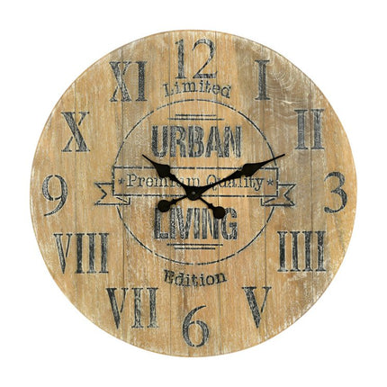 24" Natural Distressed Solid Wood Silent Analog Round Wall Clock HomeRoots