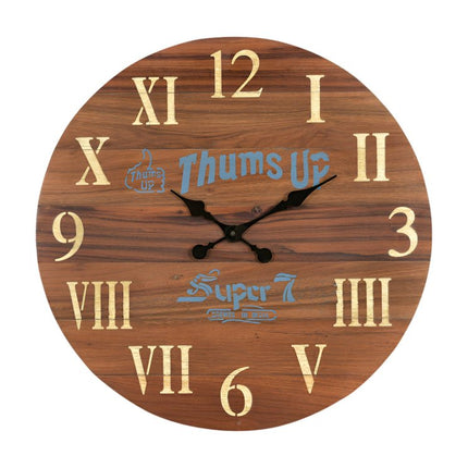 24" Brown Solid Wood Silent Analog Round Wall Clock HomeRoots