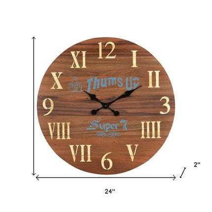 24" Brown Solid Wood Silent Analog Round Wall Clock HomeRoots