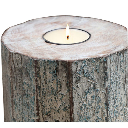 5" Brown And White Solid Wood Tabletop Tealight Candle Holder HomeRoots