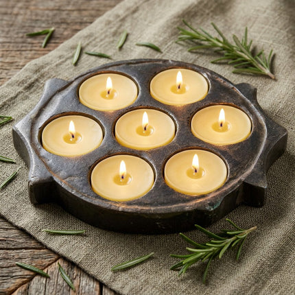 10" Black Cement Seven Tealight Round Candle Holder HomeRoots