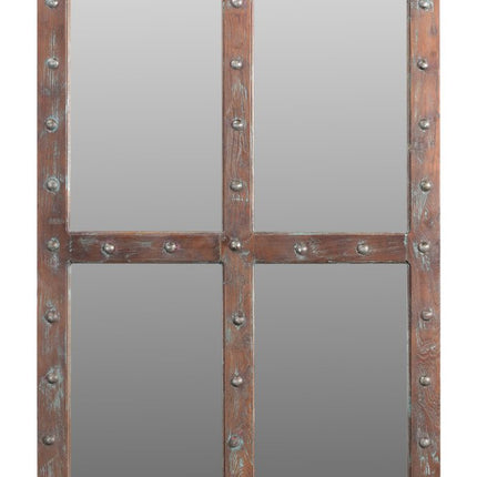 60" Wood Brown Rustic Solid Wood Window Pane Framed Accent Mirror HomeRoots