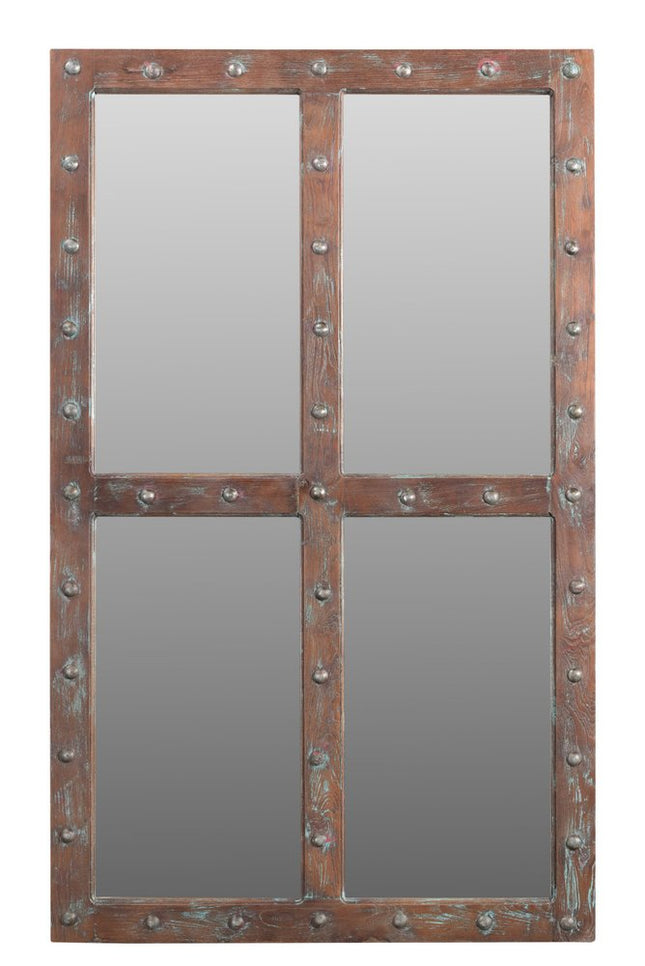 60" Wood Brown Rustic Solid Wood Window Pane Framed Accent Mirror HomeRoots