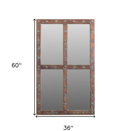 60" Wood Brown Rustic Solid Wood Window Pane Framed Accent Mirror HomeRoots