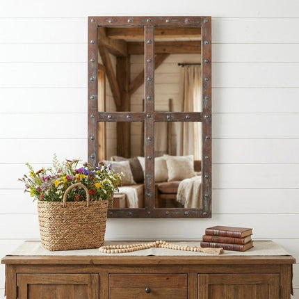 60" Wood Brown Rustic Solid Wood Window Pane Framed Accent Mirror HomeRoots