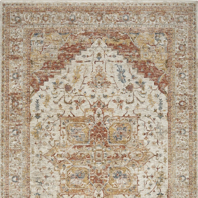 9' X 13' Rust And Ivory Floral Distressed Area Rug