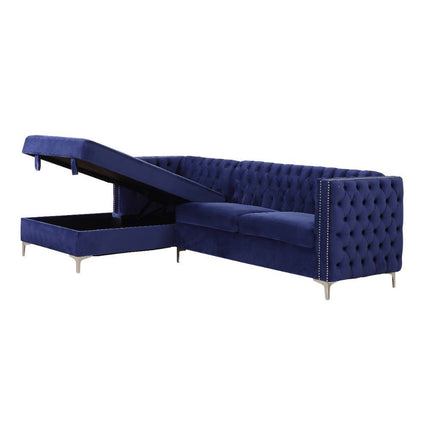 ACME 55490 Sullivan Sectional Sofa, Navy Blue Velvet