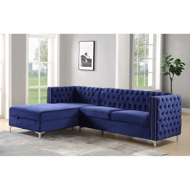 ACME 55490 Sullivan Sectional Sofa, Navy Blue Velvet ACME Furniture