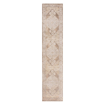 10' Beige And Brown Floral Distressed Runner Rug HomeRoots