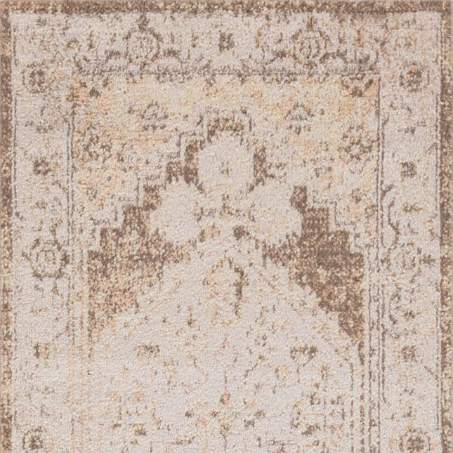 10' Beige And Brown Floral Distressed Runner Rug