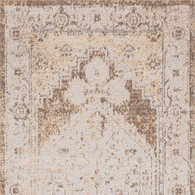 10' Beige And Brown Floral Distressed Runner Rug HomeRoots