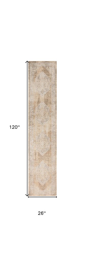 10' Beige And Brown Geometric Runner Rug HomeRoots