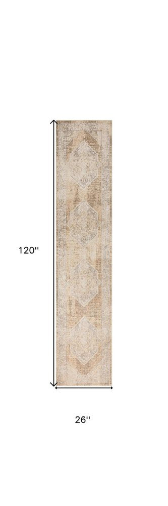 10' Beige And Brown Geometric Runner Rug HomeRoots