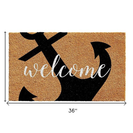 24" X 36" Natural and Black Coir Anchor Welcome Outdoor Door Mat