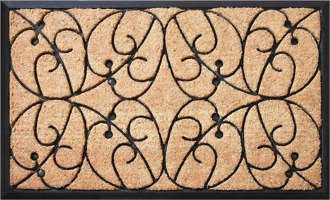 24" X 36" Natural and Black Coir Botanical Leaves Outdoor Door Mat HomeRoots