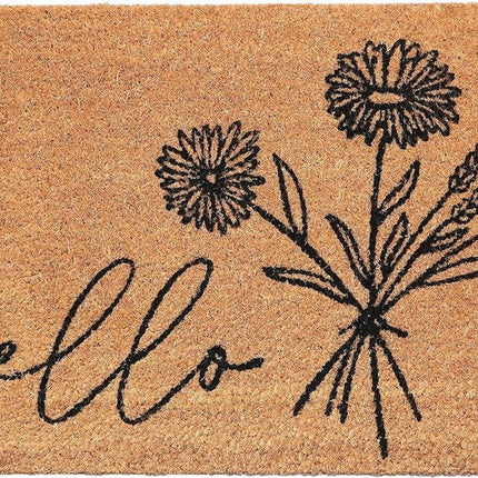 24" X 36" Natural and Black Coir Floral Hello Outdoor Door Mat