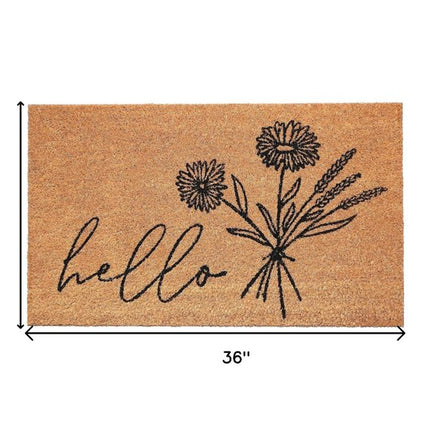 24" X 36" Natural and Black Coir Floral Hello Outdoor Door Mat
