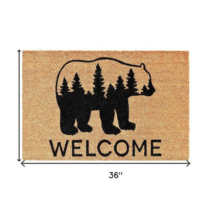 24" X 36" Natural and Black Coir Bear Welcome Outdoor Door Mat