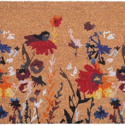 24" X 36" Natural Red and Yellow Coir Floral Outdoor Door Mat HomeRoots