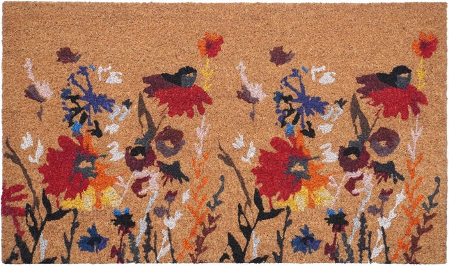 24" X 36" Natural Red and Yellow Coir Floral Outdoor Door Mat HomeRoots