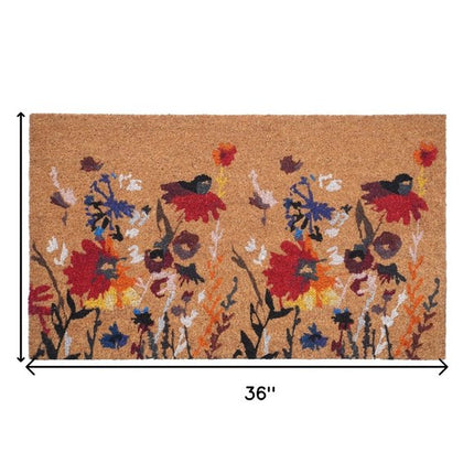 24" X 36" Natural Red and Yellow Coir Floral Outdoor Door Mat HomeRoots