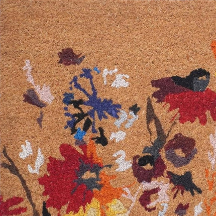24" X 36" Natural Red and Yellow Coir Floral Outdoor Door Mat HomeRoots