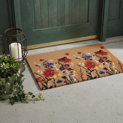 24" X 36" Natural Red and Yellow Coir Floral Outdoor Door Mat HomeRoots