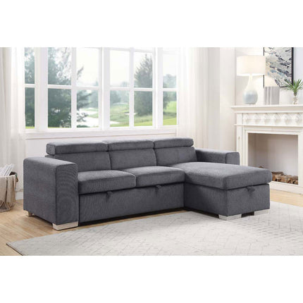 ACME 55530 Natalie Reversible Storage Sleeper Sectional Sofa, Gray Chenille