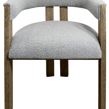 Gray and Brown Upholstered Boucle Open Back Dining Arm Chair