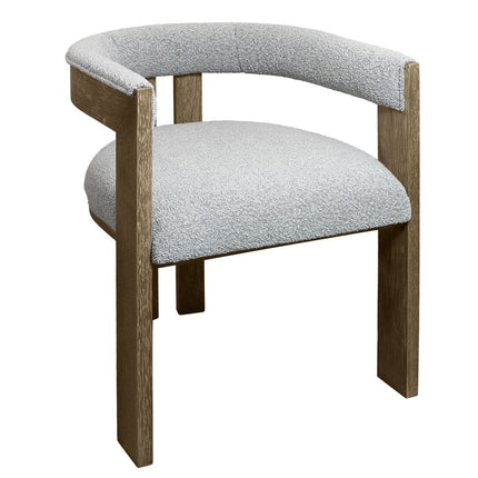 Gray and Brown Upholstered Boucle Open Back Dining Arm Chair