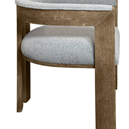 Gray and Brown Upholstered Boucle Open Back Dining Arm Chair