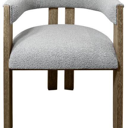 Gray and Brown Upholstered Boucle Open Back Dining Arm Chair